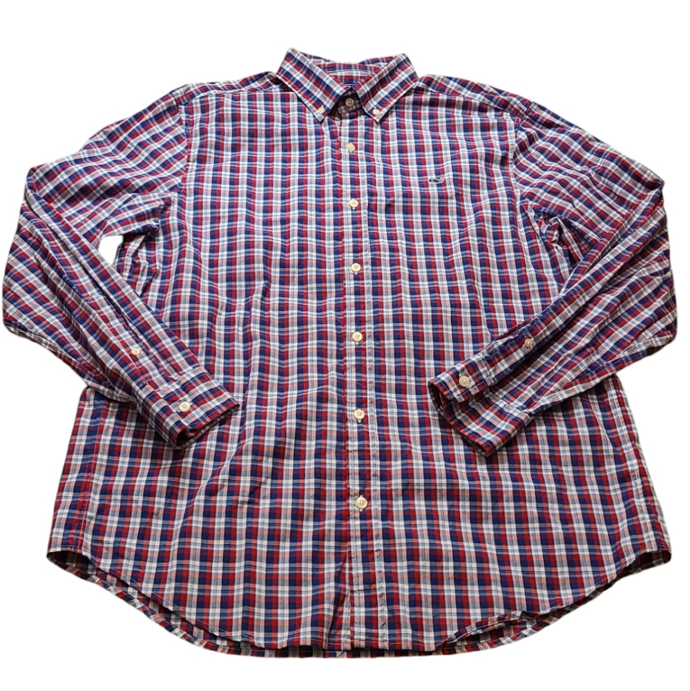 Vineyard Vines Men's Large Long Sleeve Button Down Plaid Classic Fit Whale Shirt